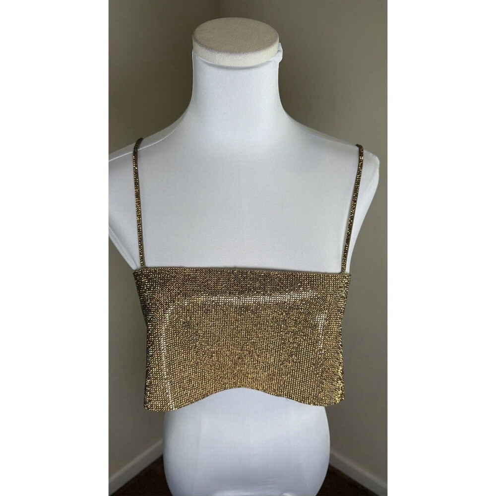 Zara SXS Gold Rhinestone Mesh Crop Top Sparkly Cami Party Club Festival Y2K Glam - Picture 3 of 14